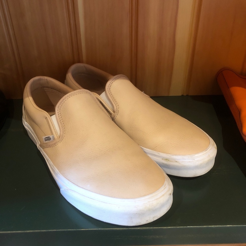Pink leather van slip ons